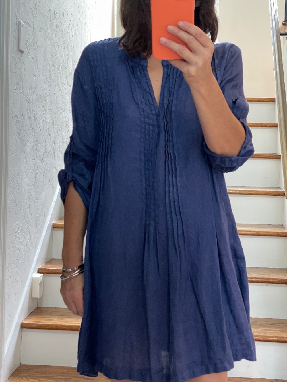 Dolma deep blue linen shirt dress/tunic women S